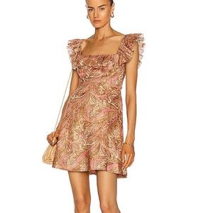 Zimmermann Brighton Ruffle-neck Off-shoulder Dress In Sherbet Paisley Dress